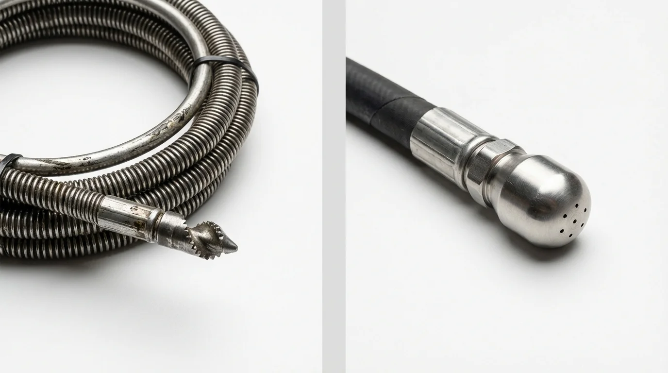 Drain snake cable and hydro jetting nozzle used for drain cleaning in Random Lake, WI