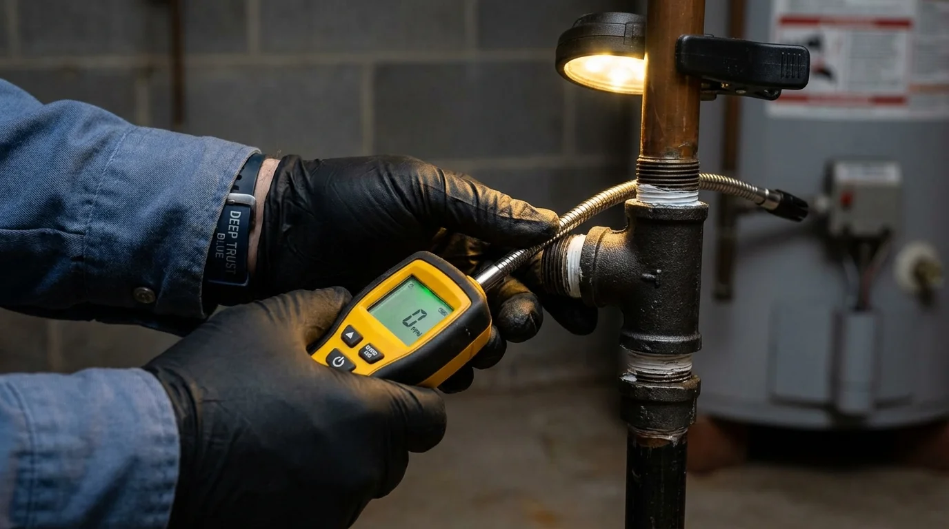 Gas leak detection with electronic sniffer by Johns Plumbing LLC in Random Lake