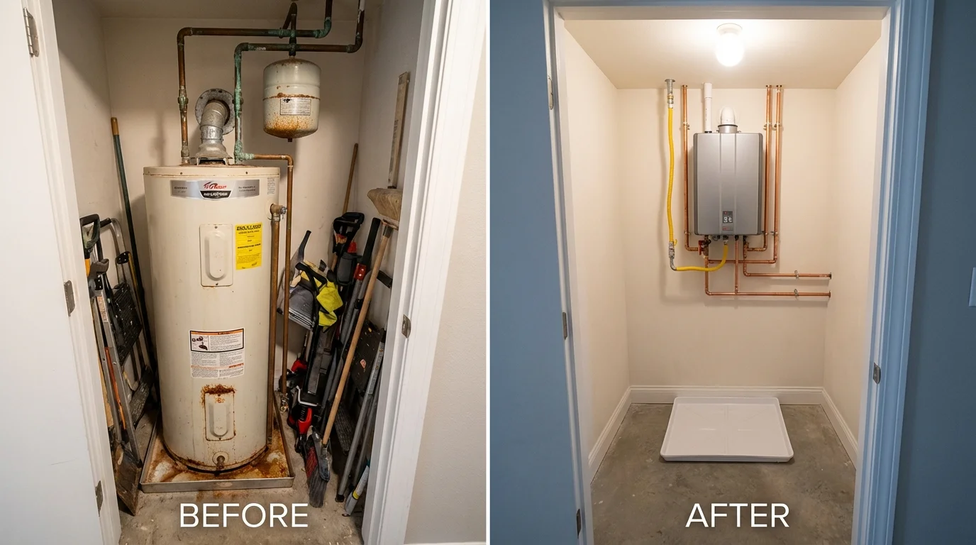 Tank water heater versus wall-mounted tankless unit comparison for Random Lake, WI homeowners